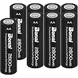 BONAI 2800mAh AA Rechargeable Batteries NI-MH 1200 Cycles High Capacity Rechargeable Battery AA [ Pack of 8 ]