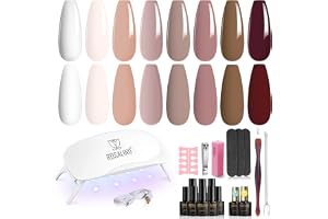 ROSALIND Gelnaglar Startset 8 + 2 Stycken Gelnaglar med UV Lampa Bruna | Vita Naken Bruna Gelnaglar, UV Nagellack Set Startset, Manikyr Nageldesign Set, Nybörjare, Gåva