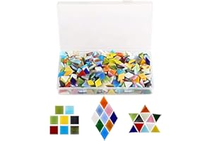 Kesote 600Pcs Mosaic Tiles with Plastic Storage Boxes Assorted Colors Triangle Mosaic Tiles Square Rhombus Shape Mosaic Tiles Vitreous Glass for Art & Crafts Home Decoration Wall Photo Frame Flowerpot