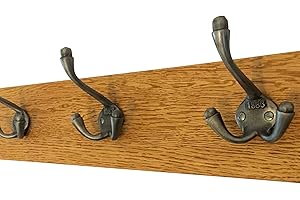 Element Wooden Designs Antique Coat Rack Industrial Triple 1883 Cast Iron Hooks Solid Oak Wood Vintage Wall Mounted (30cm 2 Hooks)