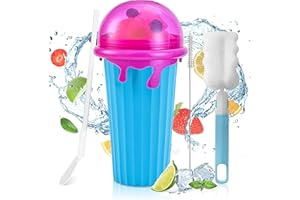 DAZZTIME Slush - Tazza in silicone, per impastare, per smoothie e smoothie, con cucchiaio di cannuccia (blu)