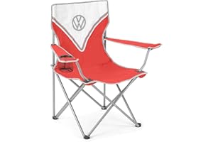 BRISA Board Masters VW Collection - Silla Plegable de Camping con portavasos T1 Camper Bus 85 cm (Classic Bus/Rojo)