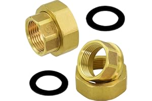 Kaelah 2 Stück Pumpenverschraubung 1 1/2" x 1", Hahnverlängerung 1/2 zoll, Aus Messing DN25 inkl für Umwälzpumpe Pumpe Heizung Fitting Montage mit Verschraubung Heizungspumpe Flachdichtung