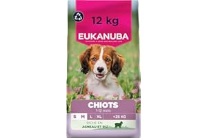 EUKANUBA Life Care Croquettes Chiots Petite Moyenne Races 1à 12 Mois, Riche en Agneau & Riz, Croissance optimale - DHA, Calcium, Oméga 3&6, FOS, MOS, sans colorants, arômes artificiels ni OGM – 12 kg