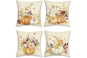 Bonhause Federe per Cuscini Zucche Autunnali 45 x 45 cm Copricuscini Decorativi Fiori Ringraziamento Velluto Morbido Federa per Cuscino Divano Letto Casa Giardino Decorazione Set di 4