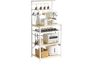 YMYNY Scaffale da Cucina, Scaffale da Panetteria, Portaoggetti a 5 livelli di 12 ganci, per Microonde, Struttura in Metallo, Stile industriale, 59 x 40 x 143CM, Colore Naturale HBR001R