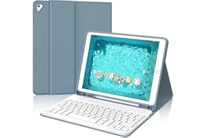 IVEOPPE Teclado para iPad 6/5 generacion 9.7"/Air 2/Air 1/Pro 9.7, Funda Teclado Español Ñ QWERTY Bluetooth Desmontable para iPad 2018,Azul grisáceo