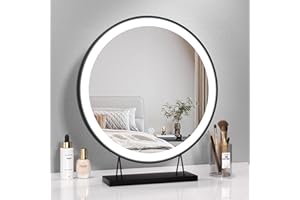 Heilmetz Hollywood Vanity Mirror Dressing Table, Vanity Mirrors with Lights, Light up Make up Mirror with Lighting 3 Color Temperature, Round Black Mirror ф48 cm