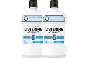Listerine Advanced White Mild Flavor (pack de 2 x 1 L), bain de bouche blanchissant, bain de bouche sans alcool, élixir oral pour un nettoyage buccal optimal, arôme menthe