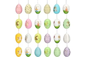 ‎LUCLAY Luclay 24x Deko Eier Ostereier Plastik Kunststoffeier zum Aufhängen mit Mustern für Ostern Party Bunte Dekoration Osterdeko Basteln Aktivitäten für Familien