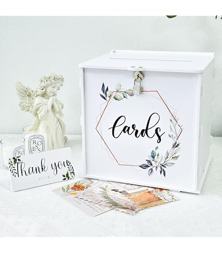 Weiße Hochzeitskarten-Box Mit Eukalyptus-Dekor – Holzkassette Für Karten & Geldgeschenke