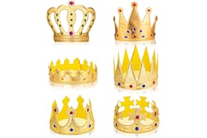 TIESOME 6 Stück Kinder Königskrone, Krone Geburtstag Geburtstagskrone Goldene mit Edelsteinen King Crown Krone Kinder Rollenspielzubehör Kostüm Verkleiden Zubehör Partyhüte für feierliche Anlässe