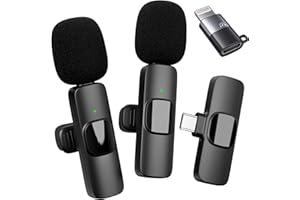 Qhot Microfono lavalier wireless Phone, Pad, telefono ios, mini microfono a bavero con riduzione del rumore e suono cristallino per registrazioni video, vlogging, TikTok, YouTube