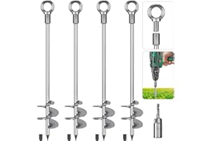 Insaga Tent Peg, 61cm Heavy Duty Ground Anchor Large Metal Earth Stake Spiral Blade Screw in Trampolines Spike for Swing Set/Camping/Shed/Dog/Carport with Fixed Eyelet, 4 Pack