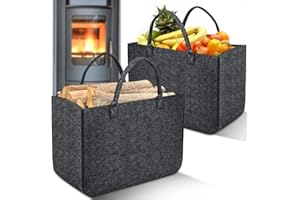 HYDREAM Borsa per Legna da Ardere in Feltro, 2 Pezzi Borse Spesa Cesto per Legno, Pieghevole Portalegna da interno per Camino, per Shopper, Portariviste da Terra, Giornale, Vestiti, Giocattoli (Grigio Scuro)