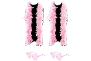db11 2 Pcs Feather Boas with Heart Rimless Sunglasses，4 ft Feather Boa Halloween Christmas Bachelor Party Pack Accessory (Pink)