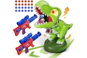 KIDLUNA Dinosaurier Schieß Spielzeug Kinder- Bewegliches Realistisches ! kinder Partyspiele ab 3-10 Jahre Jungen, 2 Luftpumpenpistolen, LED, Schaumball, Zähler, Brüllen, Geschenk Junge 4 5 6 7 8 9 10 11 Jahre