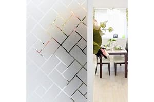 ‎ZINDOO Zindoo Geometrie Fensterfolie Sichtschutz Sichtschutzfolie Ohne Kleber Milchglasfolie Gute Privatsphäre Schutz für Badezimmer, Umkleide und Konferenzräume 90 x 200CM