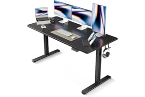 FEZIBO Height Adjustable Electric Standing Desk, 160 * 60cm Stand up Table, Sit Stand Home Office Desk with Splice Board, Black Frame/Black Top