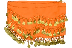 PAITOK Écharpe de hanche de danse orientale, ceinture de danse pour femmes avec 128 pièces d’or Écharpe de danseuse Costumes Jupe de danse enveloppante pour filles