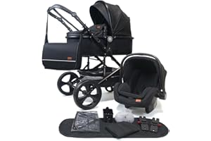 Pixini Passeggino Trio Kalani, 3 in 1 Carrozzina Ovetto Pieghevole, Accessori, Bambini (nero)
