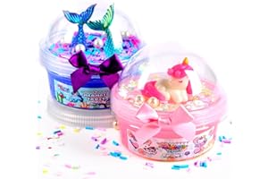 ToyButty Butter Slime Set,2 Pack Klare Fluffige Schleim für Kinder, Einhorn-Meerjungfrau Motto-Partygeschenke mit 6 Slime-Zusätzen, Einhorn Kinderspielzeug Geburtstagsgeschenke für Mädchen 8-12 Jahre