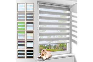 ‎ZARNAN Zarnan Doppelrollo Klemmfix ohne Bohren Grau 90x120cm(Stoffbreite 86cm) Duo Rollo Blickdicht Zebrarollo Rollos für Fenster ohne Bohren für Wohnzimmer Küche Büro lichtdurchlässig und verdunkelnd