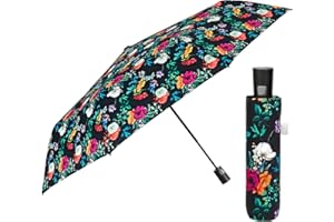 PERLETTI Parapluie Femme Pliant Automatique Motif Rayé Pois Fleur - Ombrelle Dame Incassable Compact Anti Retournement - Parapluie Mini Petit Pliable - Diamètre 96 cm