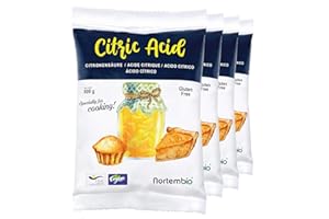 Nortembio Ácido Cítrico Alimentario 4 x 500 g – 100% Puro, Grado Alimentario | Origen Natural, Sin OGM, Conservante y Acidulante para Cocina, Repostería, Mermeladas y Queso Casero + Recetario Gratis