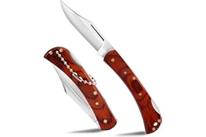 SPITZKANTE navaja plegable cuchillo de dos manos WEN-ZHU, 42a conforman, 440C acero, 6,1 cm de longitud de hoja, Legal En Alemania, EDC navaja de bolsillo con mango de madera.