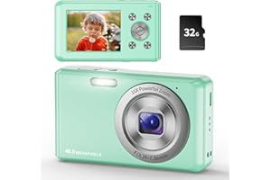 JCKKCFUG Digitalkamera,HD 1080P Fotokamera Kompaktkamera mit 32GB Karte, 48MP Fotoapparat 2,4 '' LCD 16X Digital Zoom Digital Kamera für Teenager, Anfänger(Grüner)