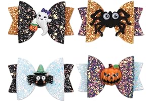 HIFOT 4 Piezas Halloween Barrette Fille，Accessoire Halloween Chauve-souris Citrouille Crâne Coiffe Épingle À Cheveux pour Deguisement Halloween Enfant Accessoire