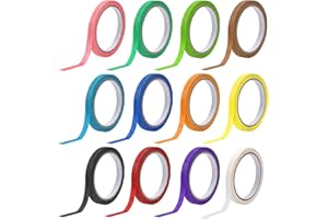 EXIN DEHCEN Generico 12 Rotoli Nastro Adesivo Colorato 10mm X 20M Nastri Adesivi Colorati, Scrivibile Nastro Carta Colorato, Nastro Adesivo Colori, Nastro Di Carta Colorato per Pittura, Fai Da Te, Art Craft, Lab