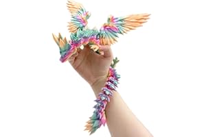 JoryHeim XXL 3D Drache mit Flügeln, 45cm Drachen Spielzeug, 3D Gedruckter Drache Deko, Realistischer Dragon für Kinder & Sammler, Regenbogen