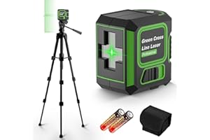 Lambluefly Kreuzlinienlaser mit Stativ, Laser Wasserwaage, 360 Grad Laser Level, Helligkeit einstellbar/IP54 Wasser/Linienlaser Selbstnivellierend, Für Baustellen/Inneneinrichtung (mit 2 AA Batteriem)
