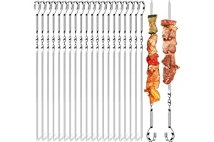 ZZRSYJ Brochettes pour Barbecue, 20 Pièces 38 cm Brochettes à Viande en Acier Inoxydable, BBQ Brochettes, Brochettes en métal Plat Brochettes, Brochette Réutilisables pour viande, poisson et légumes