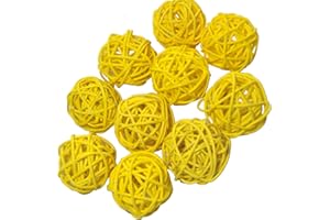 OUGUAL 10 Stück Natur Wicker Rattan Kugeln Tischschmuck Hochzeit Party zum Aufhängen Wobble Ball Weihnachten Deko 4cm Gelb