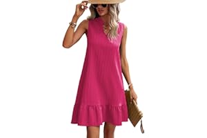 Zeagoo Vestido de verano para mujer, sin mangas, cuello en V, camiseta con volantes, vestido de playa, ligero, corto, informal, vestido floral