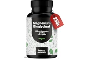 ‎BLOOM NATURALS BEAUTY SUPPLEMENTS Magnesium Bisglycinat Hochdosiert - 250 Kapseln - 362 mg Magnesium Glycinat pro Tag - Vegan & Produziert in Deutschland - Laborgeprüft - Verpackung kann variieren