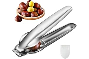 POPAPIE 1 Piece Chestnut Tongs, Stainless Steel Nutcracker, Multifunction Canister Cutter, Chestnut Cutter Cross for Canates, Hazelnuts, Nuts and Others (Silver)