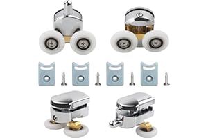 4 Set Rulli per Porta Doccia Ø25 mm, Rotelle per Box Doccia in Vetro 4–6 mm, Cuscinetti Silenziosi e Resistenti, Kit per Porta Scorrevole (2 Rulli Superiori e 2 Inferiori)