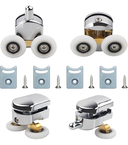 Set 8 Rulli Per Porta Doccia Yuanqian – 4 Doppi Superiori E 4 Singoli Inferiori, Diametro 27 Mm, Per Vetri Da 4-6 Mm, Con Tappi Coprivite