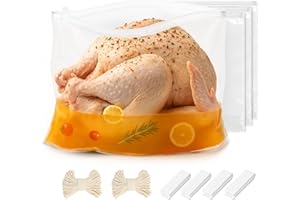 BYKITCHEN 4PCS Turkey Brining Bag, Thickened Extra Large 55 x 66cm Turkey Brine Kit Double Zippers Seal Brine Bags, Ideal for Marinating & Brining Christmas Chicken Meat up to 15kg