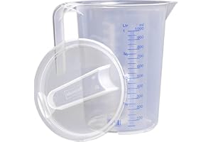 Hünersdorff caraffa graduata 1l con coperchio | polipropilene (PP) | infrangibile e lavabile in lavastoviglie | manico aperto | scala blu