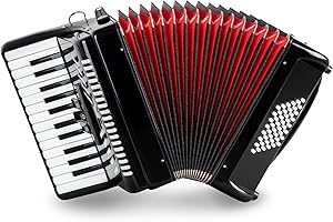 Classic Cantabile 48 Bass Akkordeon "Secondo V" - Tastenakkordeon - 2-chörig - 26 Diskanttasten - mit Riemen & Rucksack-Tasche - Schwarz