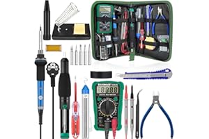 Lötkolben Set, HANDSKIT lötkolben 12in1 Lötset【Neuste Version】60W Digitale Lötstation Temperatur 220°C-450°C Regelbar mit 5 Lötspitzen/Digital Multimeter/Entlötpumpe/Lötkolbenständer/Lötzinn/Pinzette