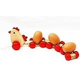Toys of Wood Oxford Poulet en Bois à Tirer - Jouet éducatif avec 3 Oeufs pour Tous-Petits. Jouet en Bois pour bébé. Jeux Prem