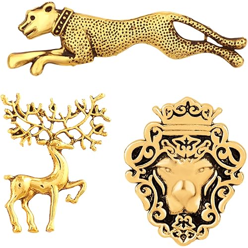 Mahi Combo of Deer, Jaguar and Lion Face Shaped Wedding Brooch/Lapel Pin for Men (CO1105478G)