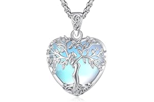 EUDORA Harmony Ball Arbre de la Vie Collier pour Femmes, Obsidine Améthyste Turquoise Pierre de Lune Pendentif Cœur Chardedrop Collier Protection Amulette Bijoux le Cadeau 18 "+2"