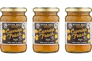 Otter Vale - Curried Peach Chutney, peach fruitiness with a hint of curry spice, hand-made in Devon, gluten-free, 300g glass jar x 3